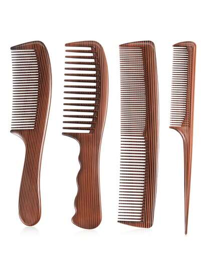 4pcs/Set Classic Classic Stripes Grain Anti-Static Plastic Hair Comb Set, Suitable For Daily Use, Wedding Party Favor/Bridesmaids Gift,Wide Tooth Comb,Rat Tail Comb,Beard Combs,Fine Tooth Professional Hair Comb Set For Women,Men Barber Styling/Curly/Teasing/Parting/Mustache,Detangling Hair Brush,Cute Girl's Daily Hair Comb Set (Stripe Color Random),Halloween/Christmas Accessories Gifts ,Hair Styling Tools