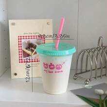 1pc Home Kitchen Large Capacity Water Cup With Straw, Plastic Portable Coffee Cup For Women - Multicolor - View 8