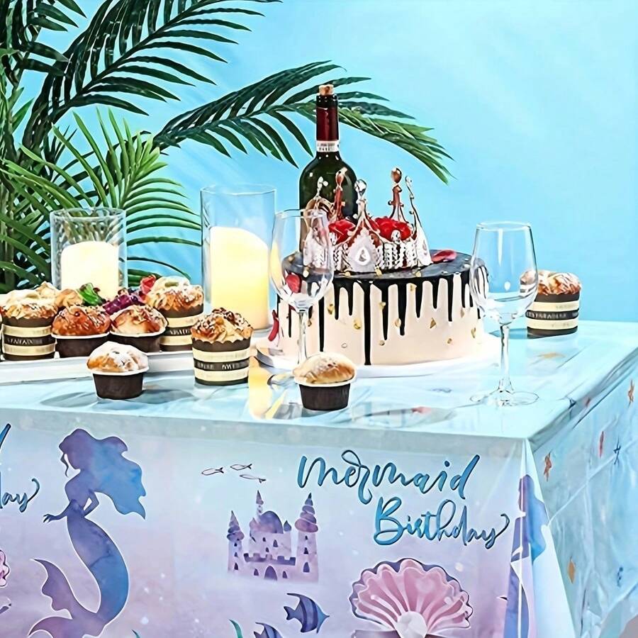 1pc Ocean Mermaid & Seashell Themed Birthday Party Tablecloth