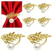 12 件/6 件/4 件/2 件金色和银色小麦图案餐巾环，配仿珍珠装饰，适用于酒店婚礼餐桌装饰、感恩节、圣诞节、日常用餐 - 彩色 - 查看 6