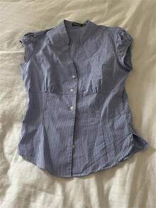 Women Plaid Shirt, Short Sleeve Button Closure Summer Tops Streetwear For Casual Daily