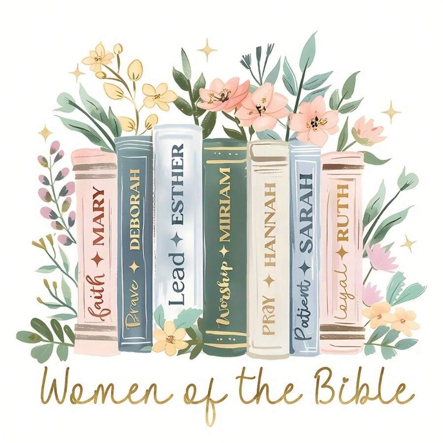 1/2/3 件圣经女士热贴花 - DIY 热压贴纸，适用于 T 恤、夹克、牛仔裤 | 灵感设计混合色彩、书架和花卉元素，非常适合个性化服装 - 彩色 - 查看 1