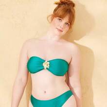 Women's High Shine Center Front Hibiscus Detail Bandeau Bikini Top - Wild Fable™ Teal Green - 1 - View 4