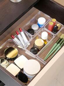 1pc/5 Packs Adjustable Drawer Organizers - Clear Plastic Storage Bins With Customizable Compartments For Makeup, Jewelry, Utensils | Multi-Purpose Vanity & Bathroom Organizer, Kitchen Drawer Dividers, Office Supplies Storage Solutions (Space-Saving )