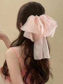 1个优雅长款蝴蝶结发夹，欧根纱纯色发饰，适合女性和女孩日常佩戴、节日、派对、拍照等场合，也可用作发夹、发卡、发饰、发饰、发饰、发饰等，适合上学、大学、女性冬季装扮等场合，蝴蝶结，可爱，发饰，头部饰品，女士发饰