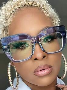 Oversized Cat Eye Clear Lens Glasses Retro Gradient Jelly Color Spectacles Party Prom Decorative Glasses For Women Men - Clear - View 2