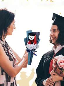 1pc Graduation Dr. Bear Cartoon Bouquet, Graduation Bear Flower Bouquet Gift, Graduation Party Bouquet, Artificial Flower Bouquet, Birthday Gift, Graduation Celebration Decor Dr. Hat Bear, Suitable For Graduation Party Favors, Party Decorations, Home Decor And Photo Prop