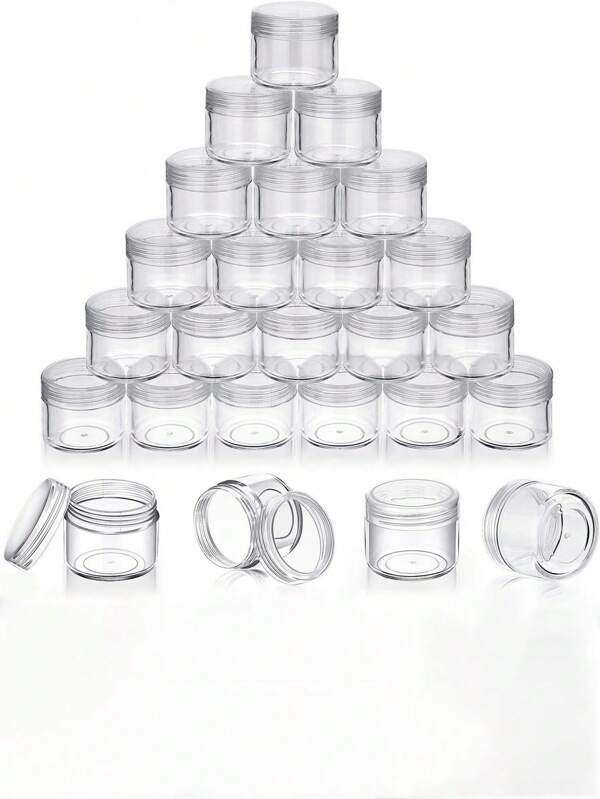 20PCS/10PCS/5PCS/1PC/ 5g Empty Plastic Containers, Clear Lid, Mini Cosmetic Sample Container, Small Sample Jar, Round Cosmetic Jar, Mini Scraper, For Liquid Sample Powder Creams And Lotions, Refillable Use, Travel Accessories