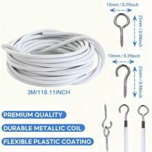1 Paquete de Alambre para Cortinas de Red Color Blanco, Kit de Cable Colgante para Ventana de 3/5 Metros, Cuerda de Cortina con Ganchos Adhesivos para Barra de Cortina