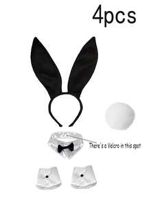 5Pcs Bunny Costume, Cosplay Cartoon Character Costumes, Bunny Ear Headband, Bowknot, Cuff And Tail + Fishnet Stocking Suit, Suitable For Disco,Dance Party, Ladies And Girls Prom Halloween - Multicolor - View 9