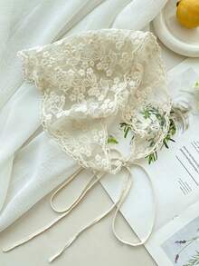 1pc White French Style Lace Triangle Headscarf, Sweet Girl Vibe & Vintage Silk Scarf, Perfect For Summer Vacation & Photoshoot Decoration Bandana,Hair Band,Head Band Ideal For Dressing Up Your Look Valentine's Day Valentines - Multicolor - View 18