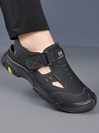 Sandalias casuales de cuero genuino para hombres, Sandalias ligeras, transpirables y antideslizantes de nuevo modelo, Con cierre de gancho y bucle fácil de usar, Para uso en exteriores en verano