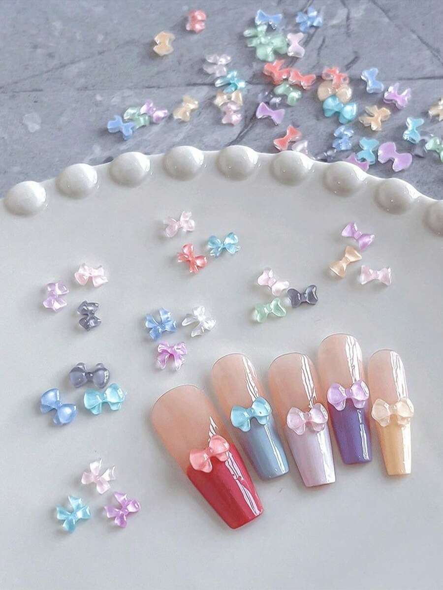 30PCS Ice Transparent Bow Nail Accessories Macaron 3D Mixed Tie Ribbon Resin Nail Accessories - Multicolor - View 1