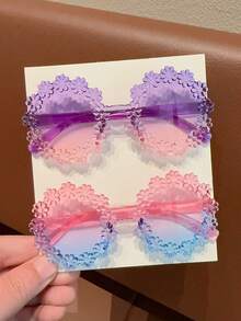 2/4Pcs 2026 Girls Cute Newest Gradient Double Splicing Flower Kids Children Baby Fashion Classics Round Glasses Eyewear,Card Only Show,Don't Shipping - Multicolor - View 8