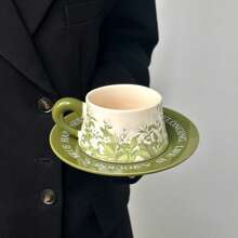 Vintage American Ceramic Cup & Saucer, Antique-Style Lily Flower Oil Painting Decor Coffee Cup Set, Afternoon Tea Mug