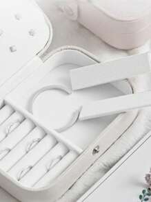 1 件情人节礼物旅行珠宝盒，PU 皮革珠宝收纳盒，女士女孩双层便携式迷你旅行盒展示收纳盒，适用于耳环、戒指、项链、手链 - 白色 - 查看 5