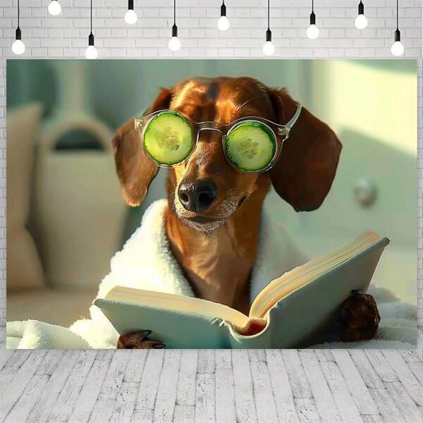 1 Fun Sausage Dog Wall Decoration - Fantasy Cucumber Eyes And Book Design Polyester Background Cloth For Wedding, Birthday, And Retirement Parties - No Electricity Required Home Decoration And Event Banners, Dog Decoration