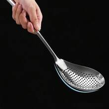 1 Piece 304 Stainless Steel Strainer Spoon, Large Size Oil Fryer Spoon, Integrated Kitchen Cooking Slotted Spoon For Pasta, Kitchen Gadgets, Dumpling Strainer