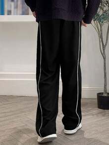 1 pieza Pantalones rectos casuales y deportivos de unicolor, estilo minimalista hip hop para adolescentes - Negro - Ver 2