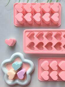 1pc Heart Shaped Silicone Ice Cube Tray Mold, 10-Cavity Easy Release Flexible Silicone Ice Cube Maker - Solid Color - View 3