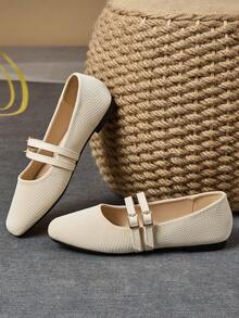 WHDXY Women's Fashion Flats, Square Toe Ballerina Slip-On Casual Shoes, Suitable For Jeans, Work Outfits - 白色 - 查看 3