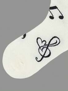 1 Pair Men's Multi-Color Musical Note Patterned Soft Comfortable Casual Mid-Calf Socks - Multicolor - View 5