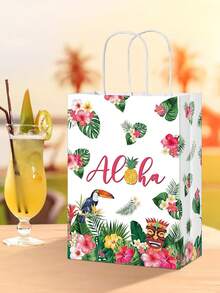 10 件/套夏威夷礼品袋，卢奥派对夏季热带棕榈叶纸袋带手柄，用于招待夏季热带 Aloha 节夏威夷卢奥节日派对用品回礼 - 彩色 - 查看 2