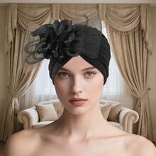 1pc Women's Elegant Pleated Solid Color Headband Cap, Fashion European & American Style With Mesh Floral Feather Decoration, Suitable For Tea Party, Cocktail Party And Wedding - Multicolor - View 19