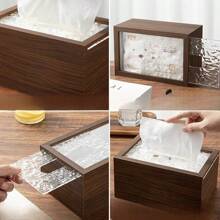 Walnut Wood Grain Paper Towel Box, Multipurpose Tissue Box For Living Room, Bathroom, Bedroom, Luxurious Wooden Tissue Holder With Large Storage Space