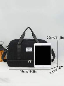 Neutral Solid-Color Corduroy Multi-Functional Travel Luggage. It Has A Large Capacity For Storing Items, With An Independent Shoe Compartment And A Wet-Dry Separation Bag. It Can Be Carried As A Crossbody Bag, Shoulder Bag Or Handbag. The Adjustable Shoulder Strap Is Detachable. Suitable For Traveling, Vacationing, Sports And Fitness, Etc. - Black - View 4