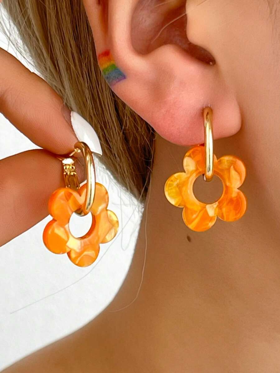 LADYCOCO 1 对时尚可爱亚克力五叶草吊坠耳环，适合女性、约会、派对、礼物