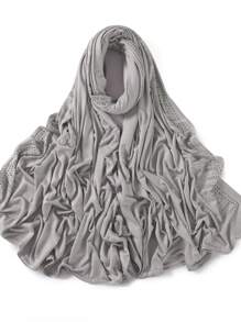 1 Stück Damen Jersey-Schal mit schwer bestickter Bordüre in Unifarbe, eleganter Strass-besetzter Schal mit Malay-Strass, langer Jersey-Hijab-Schal, afrikanisches Kopftuch, geeignet als Reise-, Urlaubs- und Party-Accessoire für Damen