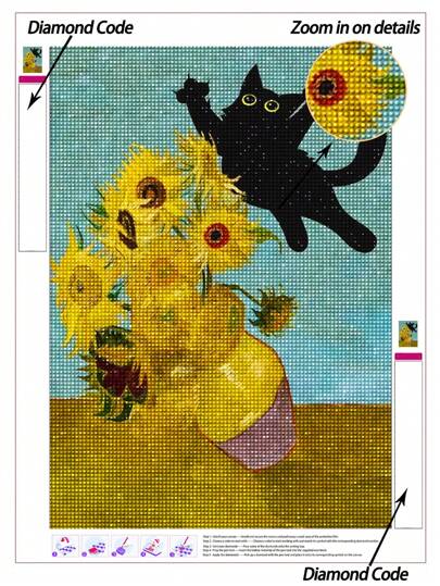 فن الماس 5D DIY عمل فني ديكور الحائط ، عبارة عن طقم رسم بالماس للعبة القطط وعباد الشمس. طقم رسم بالألماس، رسم بالألماس للاسترخاء، يمارس القدرة على القيام بالعمل اليدوي ويركز الذهن، هدية رسم بالماس رسم بالماس