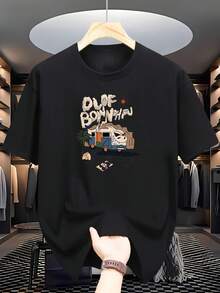 Must-Have! 100% Cotton Short-Sleeved T-Shirt For Men, 200g Heavyweight And Breathable Fabric, Fashionable Print, Very Casual, Comfortable - 黑色 - 查看 1