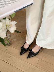 1 Paar elegante Einfarbige Schleifenballerinas aus Kunstleder, modischer Grundstil für Büro, Party, Hochzeit, Urlaub, Frühling/Sommer