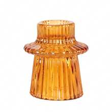1pc European-Style Minimalist Vertical Stripe Glass Candle Holder, Romantic Tabletop Candle Stand For Home Decor, Commercial Use & Weddings, Can Display Crystal Balls & Jewelry - Amber Brown - View 5