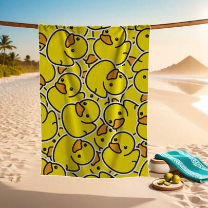 1 Stück Cartoon-Enten-Muster, super saugfähiges, schnell trocknendes Mikrofaser-Strandtuch, weich und bequem, Stranddecke, unisex, geeignet für Outdoor, Reisen, Camping, Strandurlaub, moderner Stil, leicht und tragbar, maschinenwaschbar, 100% Polyester, rechteckig, Strickgewebe, vielseitig einsetzbar für Urlaub, Sommerreisen, Strandurlaub, Badezimmerdekoration