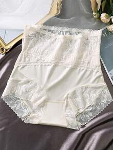 High Waist Lace Seamless Tummy Control Panties, Sexy Waist Shaper Slimming Underwear For Women - Apricot - View 5