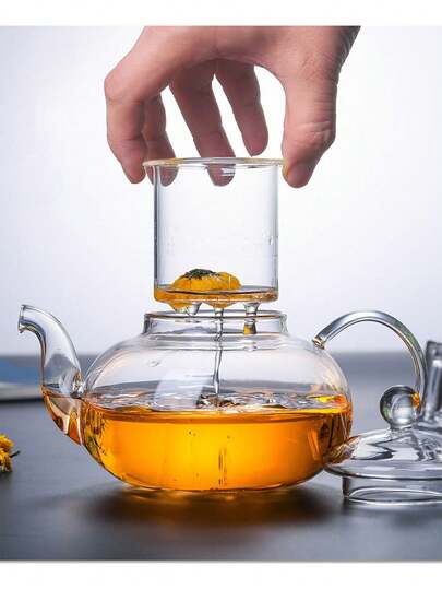 1pc High Borosilicate Glass Teapot Set With Filter, Thick Tempered Heat Resistant Glass Pot For Loose Leaf Tea, Glassware Tea Set