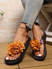 Women's Summer Flip Flops, Comfortable Soft Bottom Beach Holiday Flower Decoration Plus Size Slippers