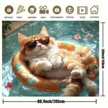 1 Fun Pool Cat Banner, Equipped With Fashionable Glasses And Inflatable Lifebuoys - A Magical Orange White Cat In The Water, Suitable For Indoor And Outdoor Activities, Courtyard And Garden Celebrations Decoration | Fun Patterns | High-Quality Background