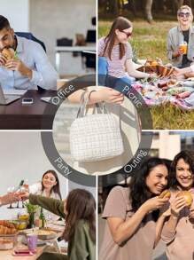1pc Lunch Bag, Portable Insulated Lunch Box Tote Bag With Cute Bear Pattern, Suitable For Work And School, Waterproof And Lightweight, Keeps Food Fresh And Warm