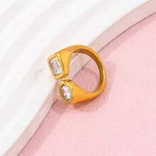 VKHK 1 Piece 18K Gold Plated Stainless Steel Round & Square Zirconia Decor Single Ring, Suitable For Men & Women, Daily & Wedding Wear, Gift - Diamond Ring - View 4