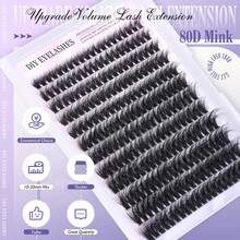 MEM 12 Rows/240pcs 80D Fluffy Lash Cluster Set, Thick Cluster Eyelash Extensions, Individual Lashes, Faux Mink Lash Clusters, D Curl 10mm-20mm Eyelash Extensions, Voluminous Lash Extensions - D - 查看 2