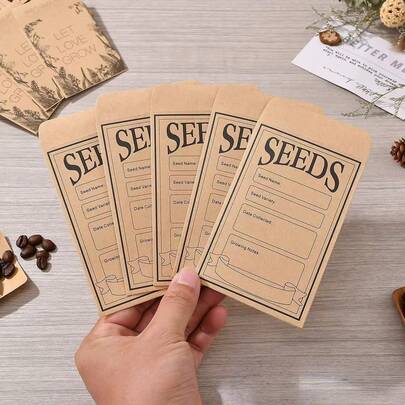 50/100个装小型可重复密封种子信封，2.36 x 3.15英寸棕色牛皮纸种子包装信封，带预印种子收集模板，用于种子储存和整理。