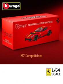 Burago Bburago1:64 Vermelho 812 Competizione Sports Modelo de Carro Capa de Acrílico Preto + Base
