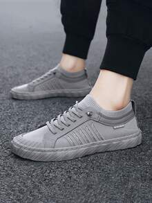 New Men Korean Style Sneakers, Fashionable Breathable White Shoes, Flat Skateboard Shoes, Versatile Footwear - Grey - View 3
