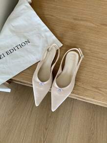 1 Paar elegante einfarbige modische süße Schleifensandalen aus Stoff, geeignet für Party, Hochzeit, Büro, Frühling/Sommer