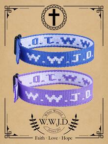 2条 Wwjd 字母提花针织手链，耶稣会怎么做？手绳保护祈祷手链，励志基督教饰品，适合青少年男孩女孩佩戴。