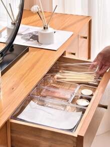 1pc/5 Packs Adjustable Drawer Organizers - Clear Plastic Storage Bins With Customizable Compartments For Makeup, Jewelry, Utensils | Multi-Purpose Vanity & Bathroom Organizer, Kitchen Drawer Dividers, Office Supplies Storage Solutions (Space-Saving )